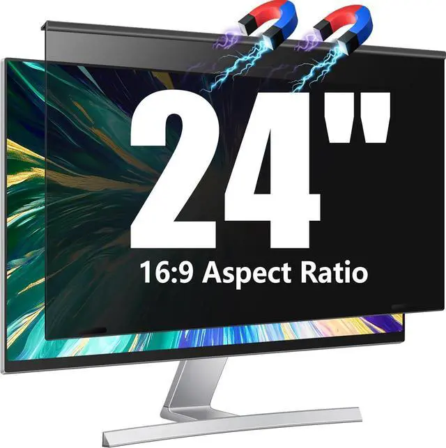Main image of Magnetic Computer Privacy Screen Filter 24 Inch for Frameless Monitor Thin Bezel 16:9 Widescreen, 24in Hanging Removable Anti Blue Light Eye Protection Shield, Spy Protector Panel by DT