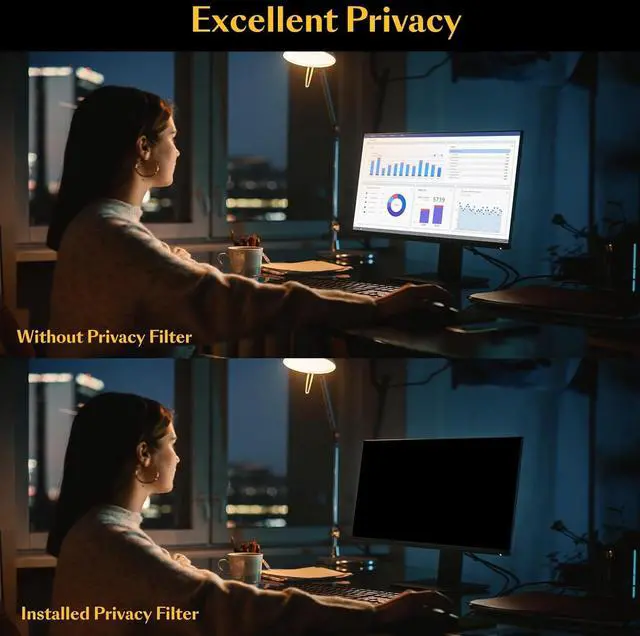 Alt view image 2 of 7 - Magnetic 32 inch Computer Privacy Screen Filter for 16:9 Widescreen Monitor Desktop PC, 32in Hanging Removable Anti Glare Blue Light Eye Protection Shield, Anti Spy Screen Protector Panel