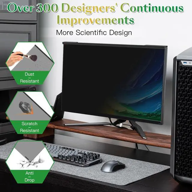 Alt view image 5 of 7 - Magnetic Computer Privacy Screen Filter 24 Inch for Frameless Monitor Thin Bezel 16:9 Widescreen, 24in Hanging Removable Anti Blue Light Eye Protection Shield, Spy Protector Panel by DT