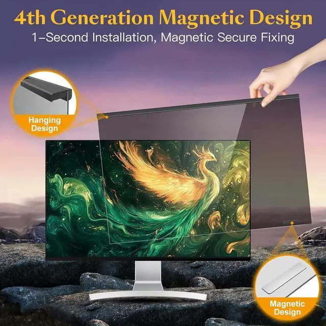 Alt view image 4 of 7 - Magnetic 32 inch Computer Privacy Screen Filter for 16:9 Widescreen Monitor Desktop PC, 32in Hanging Removable Anti Glare Blue Light Eye Protection Shield, Anti Spy Screen Protector Panel