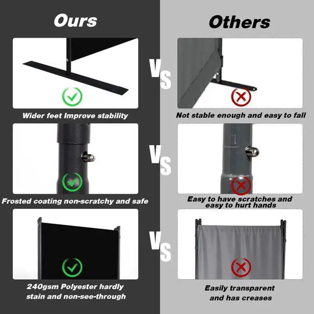 Alt view image 3 of 7 - Room Divider, 6 Panel Folding Privacy Screens with Wider Support Feet, Ft Portable Partition for Separator, 204" W X 71" H, Black by DT