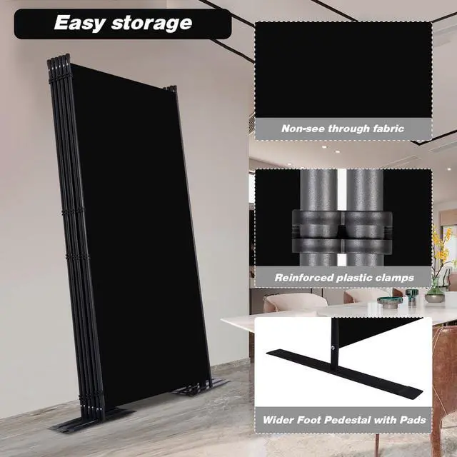 Alt view image 4 of 7 - Room Divider, 6 Panel Folding Privacy Screens with Wider Support Feet, Ft Portable Partition for Separator, 204" W X 71" H, Black by DT