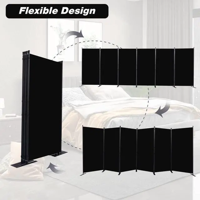 Alt view image 5 of 7 - Room Divider, 6 Panel Folding Privacy Screens with Wider Support Feet, Ft Portable Partition for Separator, 204" W X 71" H, Black by DT