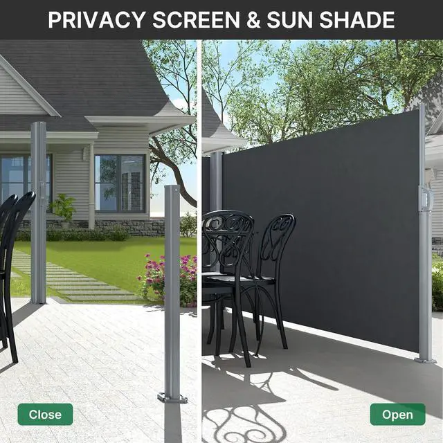 Alt view image 3 of 7 - 276"x63" Retractable Double Side Awning Full Anum Patio Outdoor Folding Privacy Screen Divider, Water & UV Resistant Sun Shade Wind Blocker for Garden, Backyard, Balcony (Dark Grey) by DT