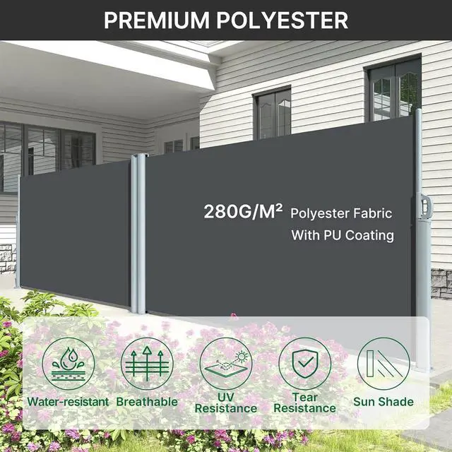 Alt view image 7 of 7 - 276"x63" Retractable Double Side Awning Full Anum Patio Outdoor Folding Privacy Screen Divider, Water & UV Resistant Sun Shade Wind Blocker for Garden, Backyard, Balcony (Dark Grey) by DT