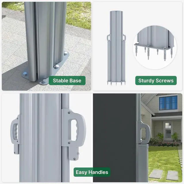 Alt view image 6 of 7 - 276"x63" Retractable Double Side Awning Full Anum Patio Outdoor Folding Privacy Screen Divider, Water & UV Resistant Sun Shade Wind Blocker for Garden, Backyard, Balcony (Dark Grey) by DT