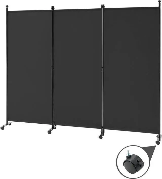 Main image of 3 Panel Rolling Room Divider, Folding Partition Privacy Screens, Freestanding Fabric Panel, Portable Wall Divider for Office, Room, Restaurant, Hospital (Black) by DT