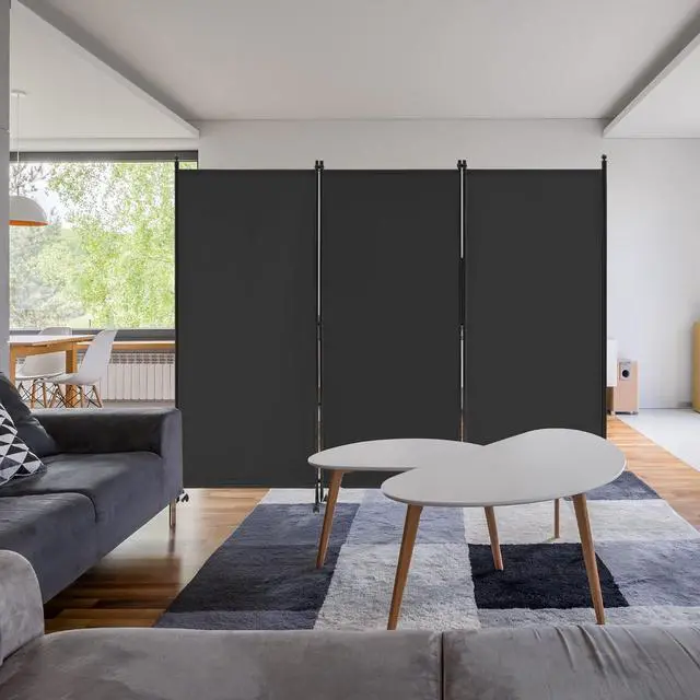 Alt view image 2 of 6 - 3 Panel Rolling Room Divider, Folding Partition Privacy Screens, Freestanding Fabric Panel, Portable Wall Divider for Office, Room, Restaurant, Hospital (Black) by DT