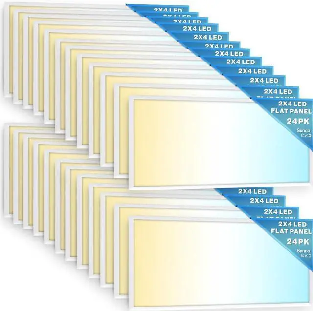 Main image of Sunco 24 Pack 2x4 LED Flat Panel Light Drop Ceiling Office Shop Commercial Warehouse Fixture, 6500 Lumens, Selectable Features, 30W/40W/50W, 4000K/5000K/6000K, Dimmable (0-10V), Dustproof ETL by DT