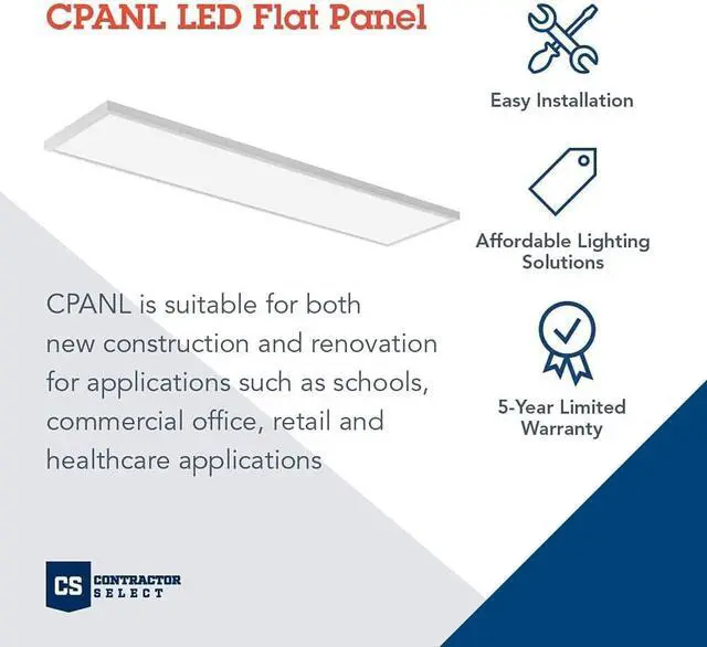 Alt view image 2 of 7 - CPANL 1x4 LED Flat Panel Light, 1 Ft. x 4 Light Panel, Ceiling Lighting Fixture, 4000 Lumens, 3500K/4000K/5000K Switchable CCT, Includes Direct Mount Bracket, White by DT