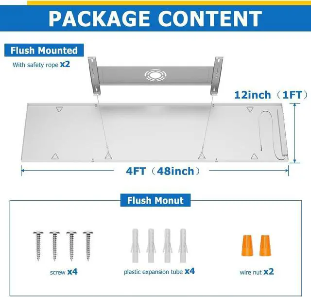 Alt view image 6 of 6 - 1x4FT LED Flat Panel Light Surface Mount, 24W/30W/40W, 4980LM Dimmable 5CCT 3000K-6000K, Edge-Lit Troffer Ceiling Fixture for Kitchen, White 2-Pack by DT