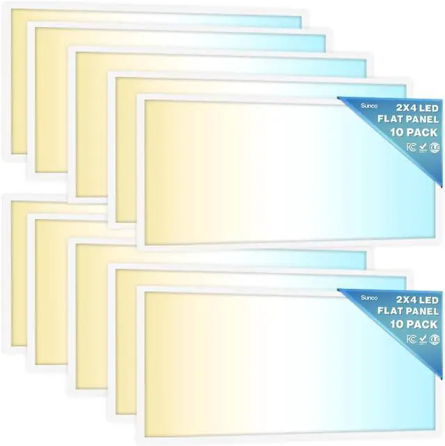Main image of Sunco 10 Pack 2x4 LED Flat Panel Light Drop Ceiling Office Shop Commercial Warehouse Fixture, 6500 Lumens, Selectable Features, 30W/40W/50W, 4000K/5000K/6000K, Dimmable (0-10V), Dustproof ETL by DT
