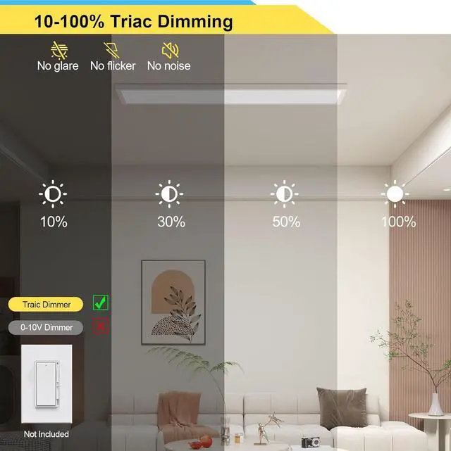 Alt view image 4 of 6 - 1x4 LED Flat Panel Light Surface Mount Ceiling Light, 5500LM 50W TRIAC 10-100% Dimmable, 3000/4000/5000k Selectable 48 Inch Fixture 120V for Garage/Kitchen - 4PACK by DT
