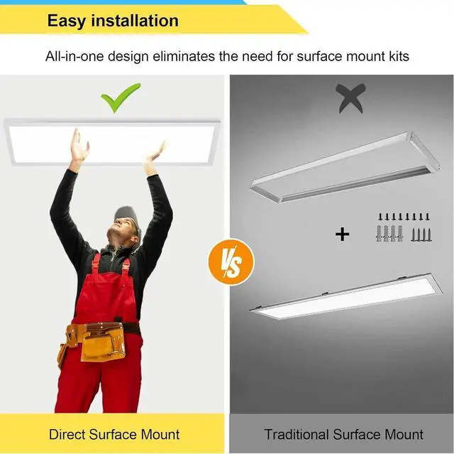 Alt view image 5 of 6 - 1x4 LED Flat Panel Light Surface Mount Ceiling Light, 5500LM 50W TRIAC 10-100% Dimmable, 3000/4000/5000k Selectable 48 Inch Fixture 120V for Garage/Kitchen - 4PACK by DT