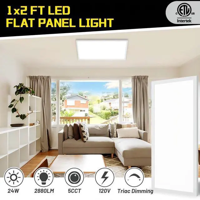 Alt view image 2 of 7 - 1x2 LED Flat Panel Surface Mount 2-Pack, Dimmable 24W 2880LM Ceiling Light with 5CCT (3000K-6000K), Ideal for Office, Home, Garage by DT
