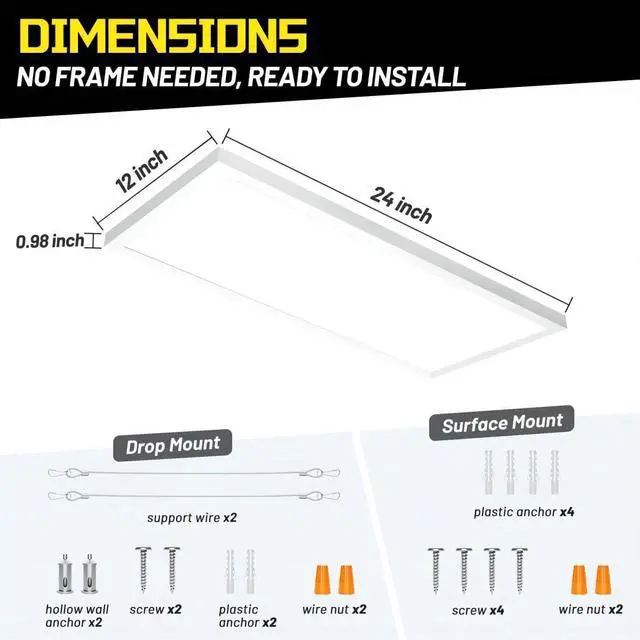 Alt view image 5 of 7 - 1x2 LED Flat Panel Surface Mount 2-Pack, Dimmable 24W 2880LM Ceiling Light with 5CCT (3000K-6000K), Ideal for Office, Home, Garage by DT