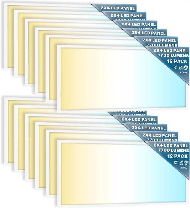 Main image of Sunco 12 Pack 2x4 LED Flat Panel Light Drop Ceiling Office Fixture, 7700 LM, Selectable Features, 40W/50W/60W, 4000K/5000K/6000K, Dimmable (0-10V), Dustproof ETL by DT