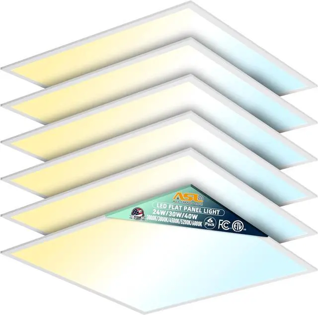 Main image of 2x2 LED Flat Panel Light 6-Pack, Dimmable, 5CCT Options (3000K-6000K), 24W/30W/40W, Back-Lit 2x2FT Troffer Drop Ceiling for Commercial Office, ETL by DT