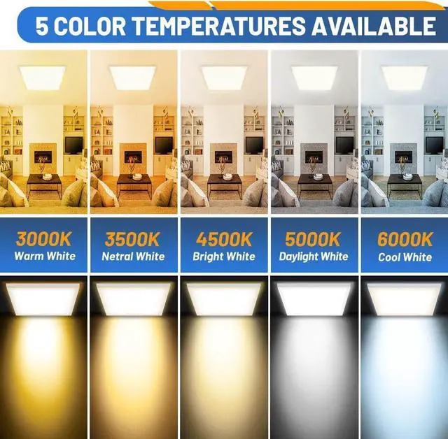 Alt view image 2 of 6 - 2x2 LED Flat Panel Light 6-Pack, 0-10V Dimmable, 5CCT 3000K-3500K-4500K-5000K-6000K, MAX 60W/7200 Lumens, Back-Lit 2x2FT Drop Ceiling Fixtures, 100-277V 50/60Hz by DT