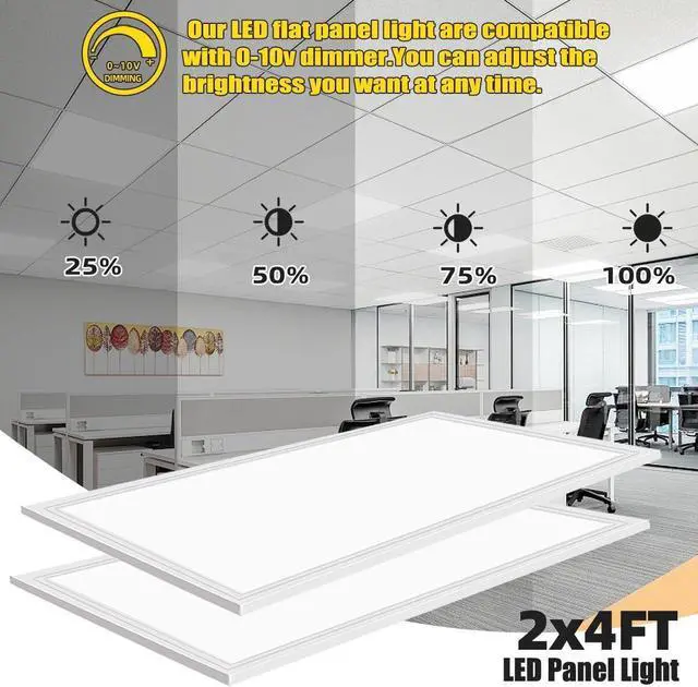 Alt view image 3 of 6 - 2x4 LED Flat Panel Light Drop Ceiling Office Fixture,4Pack 7800LM Commercial Shop Warehouse Fixture,0-10V Dimmable,5000K  White Recessed Edge-Lit Troffer 2x4,ETL Certificated,110-277V AC by DT