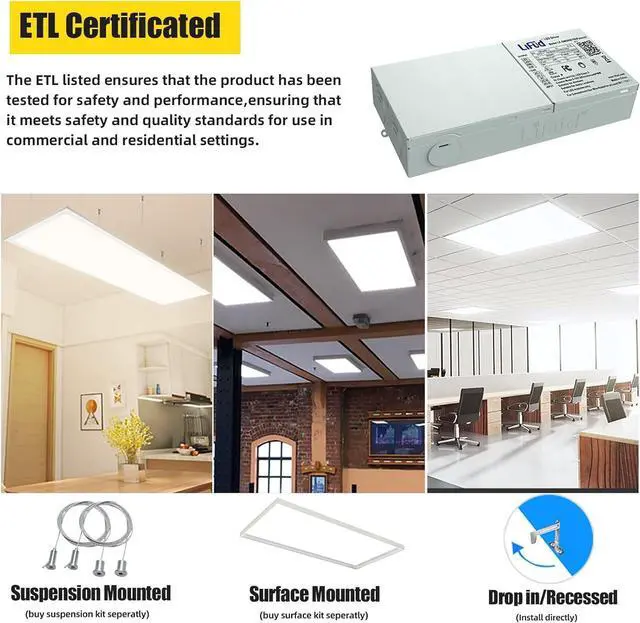 Alt view image 6 of 6 - 2x4 LED Flat Panel Light Drop Ceiling Office Fixture,4Pack 7800LM Commercial Shop Warehouse Fixture,0-10V Dimmable,5000K  White Recessed Edge-Lit Troffer 2x4,ETL Certificated,110-277V AC by DT