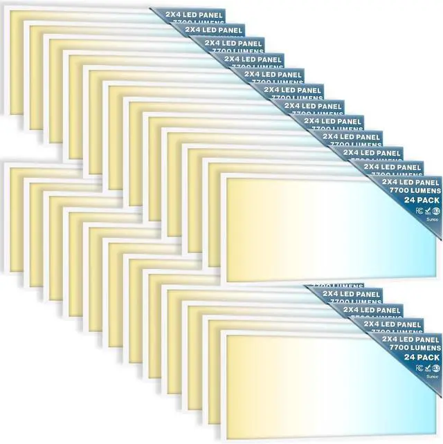 Main image of Sunco 24 Pack 2x4 LED Flat Panel Light Drop Ceiling Office Fixture, 7700 LM, Selectable Features, 40W/50W/60W, 4000K/5000K/6000K, Dimmable (0-10V), Dustproof ETL by DT