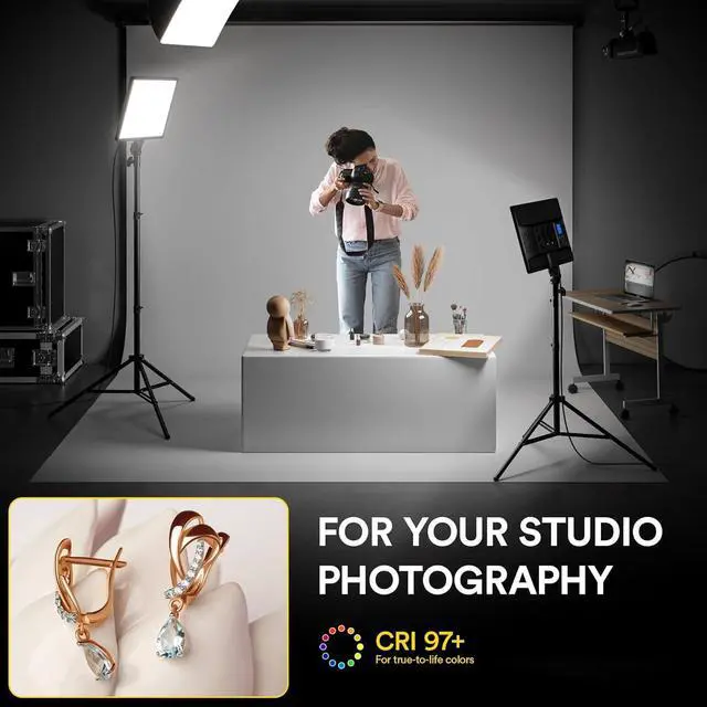 Alt view image 3 of 7 - LED Video Panel Light, 2-Pack 18" 45W Studio Lights with 78'' Stand & Remote for Recording Photography TikTok YouTube Streaming, CRI97+ Bi-Color 3200-5600K Lighting by DT