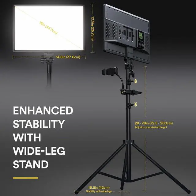 Alt view image 7 of 7 - LED Video Panel Light, 2-Pack 18" 45W Studio Lights with 78'' Stand & Remote for Recording Photography TikTok YouTube Streaming, CRI97+ Bi-Color 3200-5600K Lighting by DT