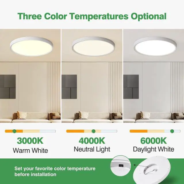 Alt view image 2 of 7 - 6PK 12 Inch LED Flush Mount Ceiling Light, 24W, 2520LM, 3000K/4000K/6000K CCT Selectable, Round Flat Panel Light Low Profile Fitures for Hallway, Kitchen, Bedroom, Laundry Room by DT