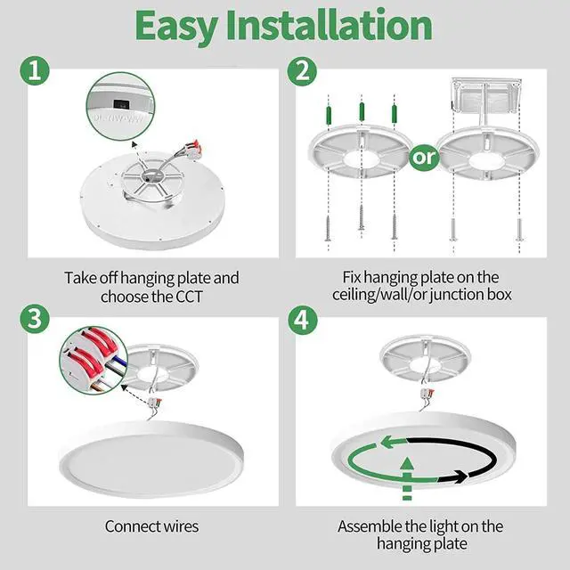 Alt view image 7 of 7 - 6PK 12 Inch LED Flush Mount Ceiling Light, 24W, 2520LM, 3000K/4000K/6000K CCT Selectable, Round Flat Panel Light Low Profile Fitures for Hallway, Kitchen, Bedroom, Laundry Room by DT