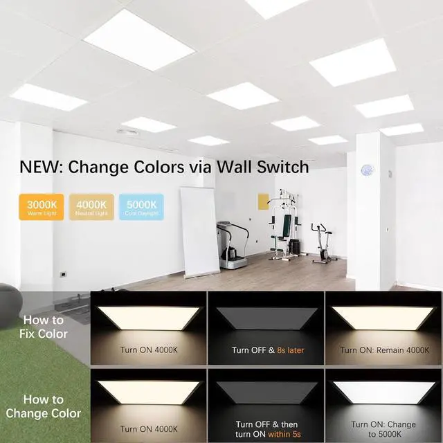 Alt view image 3 of 6 - 2x2 Led Flat Panel Light 8 Pack - 40W Color Switchable 3000K/4000K/5000K, 4400LM Triac Dimmable Drop Ceiling, AC 120V Back-Lit Recessed Ceiling Lights for Office, Home by DT