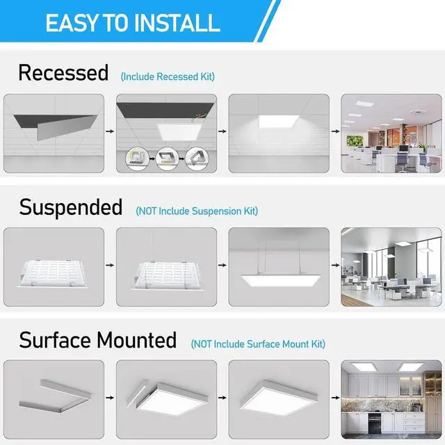 Alt view image 5 of 6 - 2x2 Led Flat Panel Light 8 Pack - 40W Color Switchable 3000K/4000K/5000K, 4400LM Triac Dimmable Drop Ceiling, AC 120V Back-Lit Recessed Ceiling Lights for Office, Home by DT