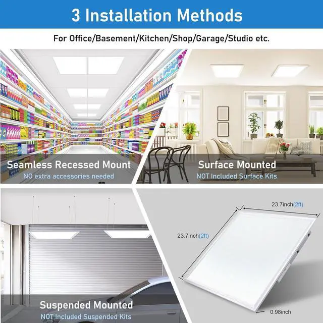 Alt view image 6 of 6 - 2x2 Led Flat Panel Light 8 Pack - 40W Color Switchable 3000K/4000K/5000K, 4400LM Triac Dimmable Drop Ceiling, AC 120V Back-Lit Recessed Ceiling Lights for Office, Home by DT