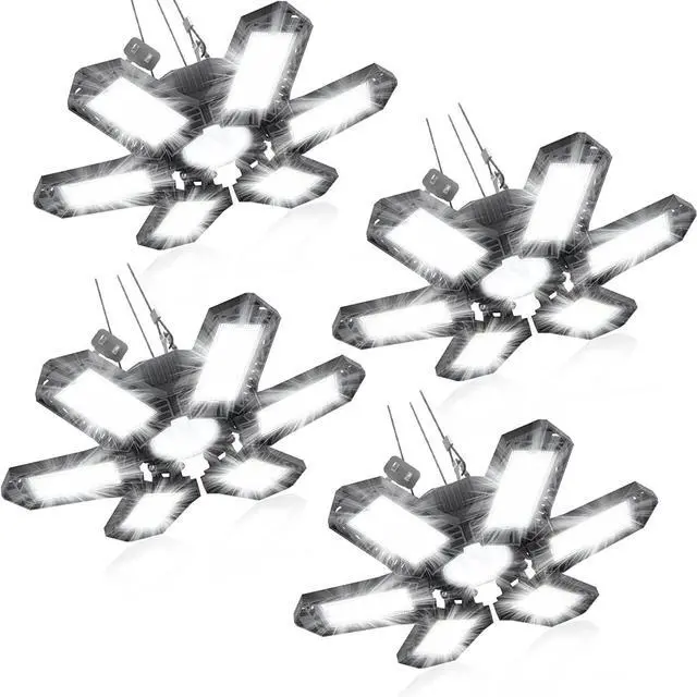 Main image of LED Garage Lights 4 Pack, 200W 20000LM Plug in Linkable Shop Light, 6500K Ceiling Light Fixtures with 6+1 Deformable Panels for Garage, Work Bench (Built-in ON/Off Switch) by DT
