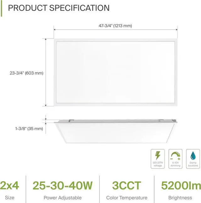Alt view image 2 of 7 - 4 Pack 2x4 LED Flat Panel Light - 25/30/40W UL DLC | 5200LM 3500K 4000K 5000K Selectable Dimmable Drop Ceiling Fixture 2 x Commercial Recessed Lay in Troffer Lights for Office by DT