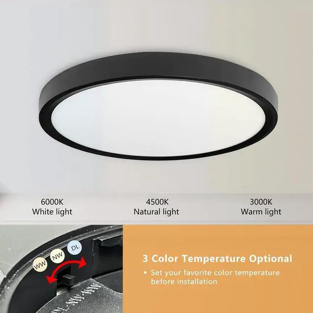Alt view image 2 of 7 - 6PK 12 Inch LED Flush Mount Ceiling Light, 24W, 2520LM, 3000K/4000K/6000K CCT Selectable Super Slim Low Profile Close to Round Flat Panel Fixture for Hallway,Bedroom,kitchen by DT