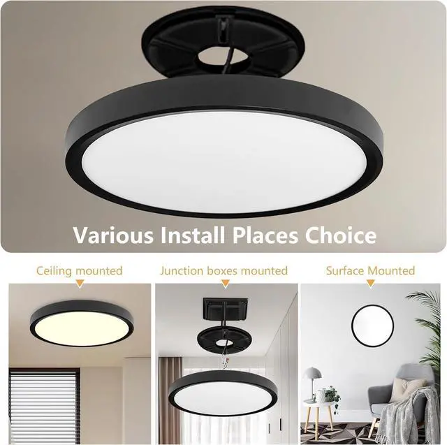 Alt view image 4 of 7 - 6PK 12 Inch LED Flush Mount Ceiling Light, 24W, 2520LM, 3000K/4000K/6000K CCT Selectable Super Slim Low Profile Close to Round Flat Panel Fixture for Hallway,Bedroom,kitchen by DT