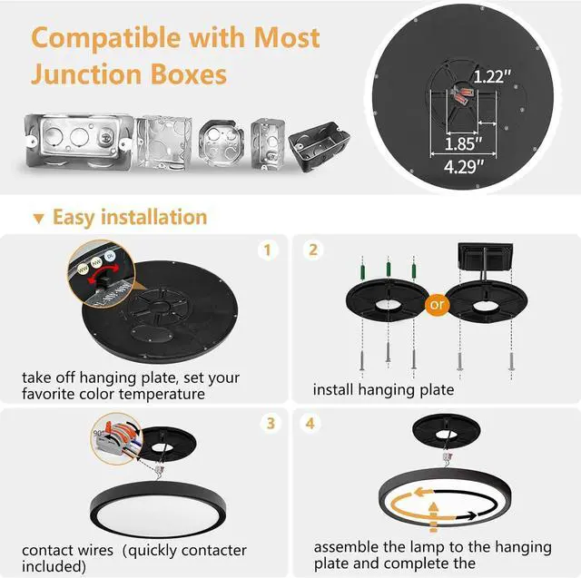 Alt view image 7 of 7 - 6PK 12 Inch LED Flush Mount Ceiling Light, 24W, 2520LM, 3000K/4000K/6000K CCT Selectable Super Slim Low Profile Close to Round Flat Panel Fixture for Hallway,Bedroom,kitchen by DT