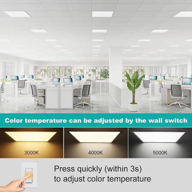 Alt view image 3 of 7 - 6 Pack 2x2 LED Flat Panel Light - 3000K/4000K/5000K Selectable, TRIAC Dimmable 40W 5000LM, 120V Recessed Back-Lit Drop Ceiling Lights, Troffer Fluorescent Replacement Fixture by DT