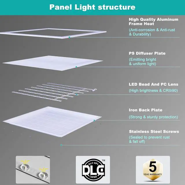 Alt view image 6 of 7 - 6 Pack 2x2 LED Flat Panel Light - 3000K/4000K/5000K Selectable, TRIAC Dimmable 40W 5000LM, 120V Recessed Back-Lit Drop Ceiling Lights, Troffer Fluorescent Replacement Fixture by DT