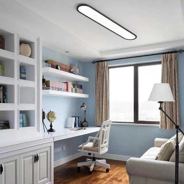 Alt view image 3 of 7 - LED Flat Panel Long Ceiling Light Fixture for Shop Lighting, 47.24" High Brightness Linear Lamp, 51W Dimmable Low Profile Flush Mount Laundry Kitchen Office, Black by DT