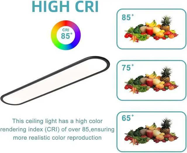 Alt view image 7 of 7 - LED Flat Panel Long Ceiling Light Fixture for Shop Lighting, 47.24" High Brightness Linear Lamp, 51W Dimmable Low Profile Flush Mount Laundry Kitchen Office, Black by DT