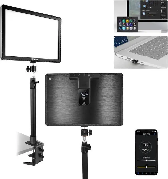 Main image of 15.5" LED Streaming Key Light, Clamp on Desk Panel Video Lighting for Gaming Recording Zoom Call, CRI97+, 2.4G PC/Mac iOS/Android APP Control, Compatible with Elgato Stream Deck, GL1 PRO Black by DT