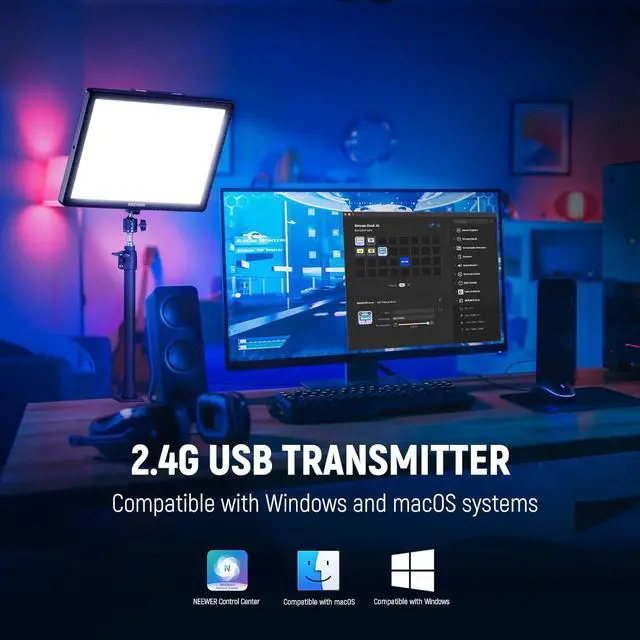 Alt view image 5 of 7 - 15.5" LED Streaming Key Light, Clamp on Desk Panel Video Lighting for Gaming Recording Zoom Call, CRI97+, 2.4G PC/Mac iOS/Android APP Control, Compatible with Elgato Stream Deck, GL1 PRO Black by DT