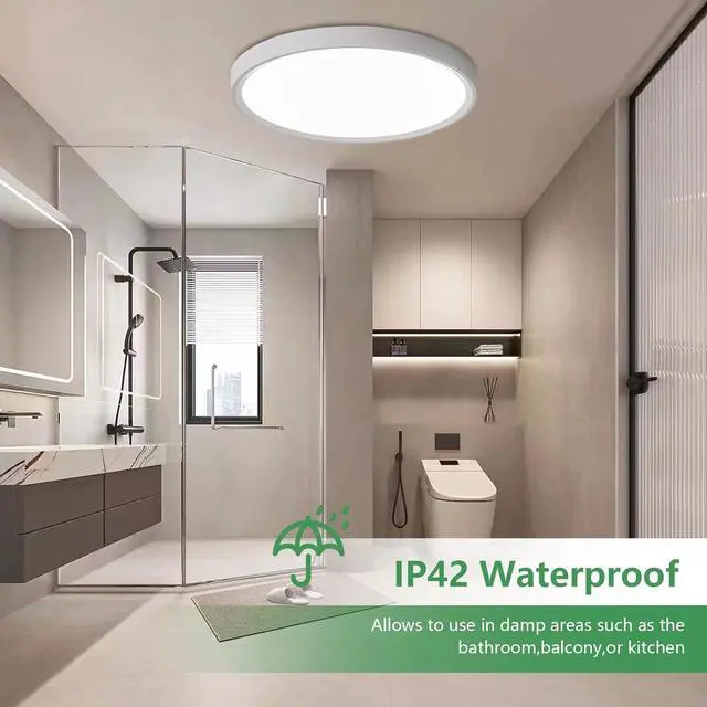 Alt view image 4 of 7 - 20 Inch LED Flush Mount Ceiling Light, 40W, 4350LM, Selectable 3000K/4000K/6000K CCT, White Round Flat Panel Light Fits Hallway, Kitchen, Bedroom, Laundry Room by DT