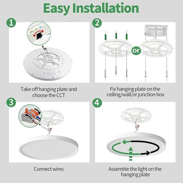 Alt view image 7 of 7 - 20 Inch LED Flush Mount Ceiling Light, 40W, 4350LM, Selectable 3000K/4000K/6000K CCT, White Round Flat Panel Light Fits Hallway, Kitchen, Bedroom, Laundry Room by DT