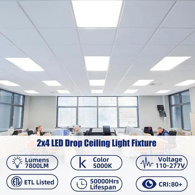 Alt view image 3 of 7 - 2x4 LED Flat Panel Light, 4 Pack, 7800 Lumens, 5000K  White Drop Ceiling Light for Office Kitchen, 0-10V Dimmable, ETL Listed (Residential & Commercial) by DT