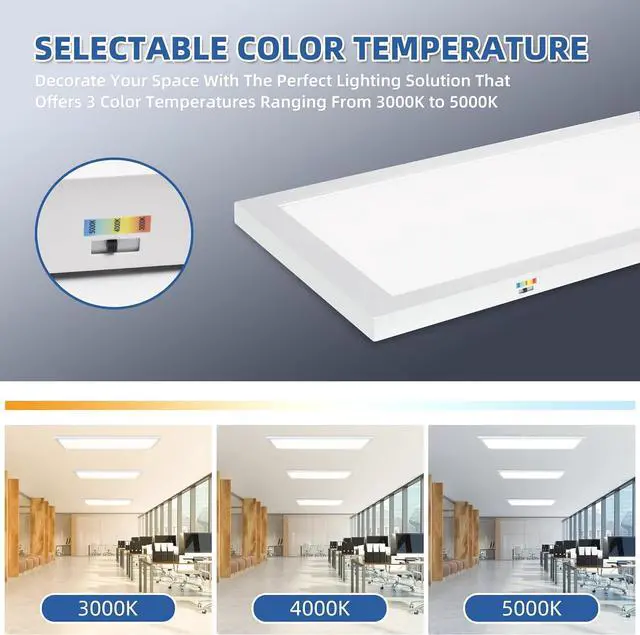 Alt view image 2 of 7 - 1x4 FT LED Flat Panel Selectable CCT Flush Mount Light,4800lm,48W Dimmable Ultra Slim Ceiling Light, 3000K/4000K/5000K Built-in Driver Surface Lights for Kitchen Garage,4 Pack by DT