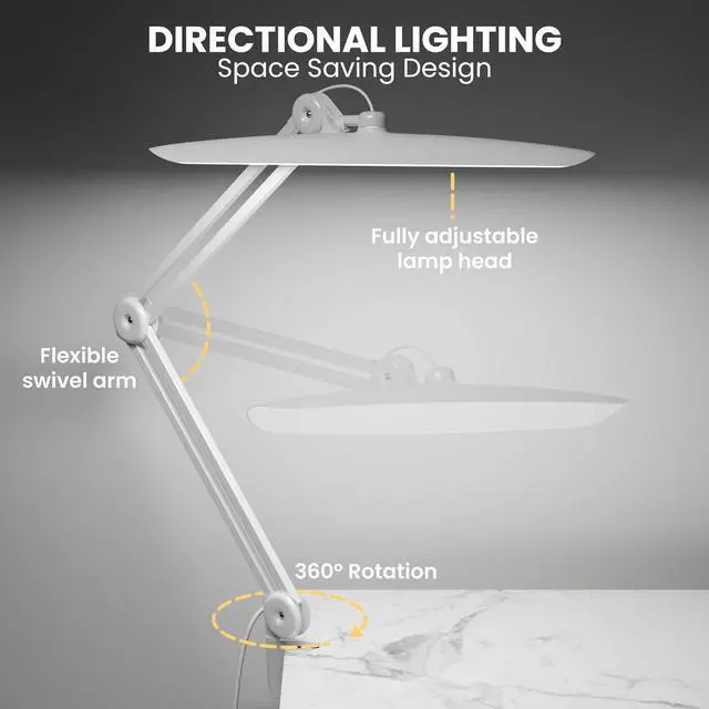Alt view image 3 of 7 - 3000 Lumens Adjustable LED Desk Lamp & Task Lamp - Bright, Dimmable Lighting for Office, Crafts, Nails &Salon Hobbies with Clamp (CCT, White)