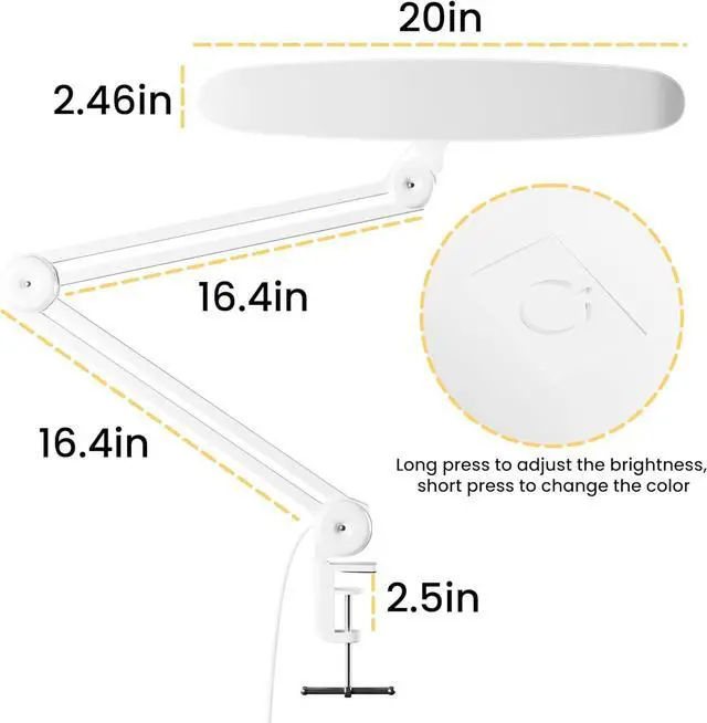 Alt view image 4 of 7 - 3000 Lumens Adjustable LED Desk Lamp & Task Lamp - Bright, Dimmable Lighting for Office, Crafts, Nails &Salon Hobbies with Clamp (CCT, White)